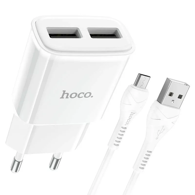 Сетевое зарядное устройство Hoco C88A 2.4a 2xUSB-A ports charger + micro USB cable white - фото 2