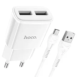 Сетевое зарядное устройство Hoco C88A 2.4a 2xUSB-A ports charger + micro USB cable white - миниатюра 2 Сетевое зарядное устройство Hoco C88A 2.4a 2xUSB-A ports charger + micro USB cable white - миниатюра 2