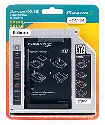 Кишеня для HDD Grand-X 2.5" в отсек привода ноутбука SATA2/SATA3 Slim 9.5мм (HDC-24С) - мініатюра 4