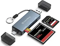 Картридер ColorWay USB 2.0/USB-C to CF/SD/MicroSD grey (CW-CR-01) - фото Картридер ColorWay USB 2.0/USB-C to CF/SD/MicroSD grey (CW-CR-01)