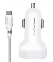 Автомобільний зарядний пристрій WUW T22 2.1a 2USB-A сar charger + USB-C cable white