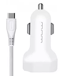Автомобильное зарядное устройство WUW T22 2.1a 2xUSB-A сar charger + USB-C cable white - фото Автомобильное зарядное устройство WUW T22 2.1a 2xUSB-A сar charger + USB-C cable white