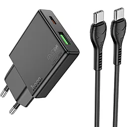 Мережевий зарядний пристрій Hoco N38 20w PD USB-C/USB-A ports fast charger + USB-C to USB-C cable black - фото Мережевий зарядний пристрій Hoco N38 20w PD USB-C/USB-A ports fast charger + USB-C to USB-C cable black