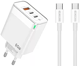 Мережевий зарядний пристрій Jellico C79 65W GaN PD USB-A-2xC + USB-C-C cable white
