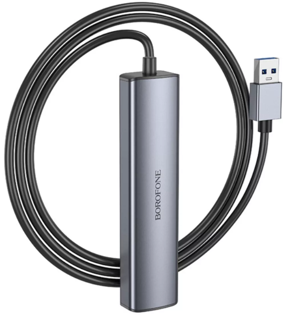 USB-A хаб Borofone 4-in-1 gray - фото 3