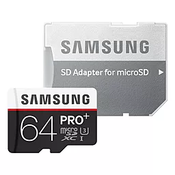 Карта памяти Samsung microSDXC 64GB Pro Plus Class 10 UHS-I U3 + SD-адаптер (MB-MD64DA/RU)