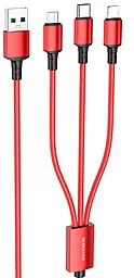 Універсальний кабель Borofone BX72 3-in-1 USB-A to Type-C/Lightning/micro USB 10w 2a 1м сable Red - фото Універсальний кабель Borofone BX72 3-in-1 USB-A to Type-C/Lightning/micro USB 10w 2a 1м сable Red
