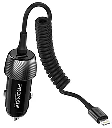Автомобильное зарядное устройство Promate PowerDrive-33PDI 33w PD USB-C ports car charger + Lightning cable black - фото Автомобильное зарядное устройство Promate PowerDrive-33PDI 33w PD USB-C ports car charger + Lightning cable black