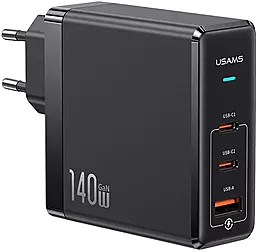 Сетевое зарядное устройство Usams 140w PD/QC GaN 2xUSB-C/USB-A ports + USB-C/USB-C cable fast charger black (US-CC168) - миниатюра 2