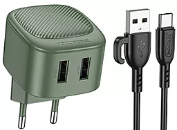 Сетевое зарядное устройство Borofone BAS21A Special 2a 2xUSB-A ports charger + USB Type-C cable olive/green - фото Сетевое зарядное устройство Borofone BAS21A Special 2a 2xUSB-A ports charger + USB Type-C cable olive/green