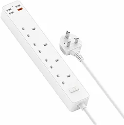 Сетевой фильтр (удлинитель) WIWU U02UK3MW 3 розетки 13A + 3xUSB-A-1xUSB-C 20W 3M с выключателем белый