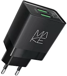 Мережевий зарядний пристрій MAKE 2.4a 2xUSB-A ports charger black (MCW-221BK)