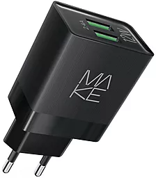 Сетевое зарядное устройство MAKE 2.4a 2xUSB-A ports charger black (MCW-221BK) - фото Сетевое зарядное устройство MAKE 2.4a 2xUSB-A ports charger black (MCW-221BK)