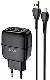 Мережевий зарядний пристрій Hoco C77A 2.4a 2xUSB-A ports charger + micro USB cable black - фото Мережевий зарядний пристрій Hoco C77A 2.4a 2xUSB-A ports charger + micro USB cable black