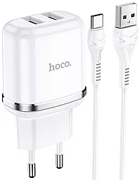 Сетевое зарядное устройство Hoco N4 2.4a 2xUSB-A ports home charger + USB-C cable white - фото Сетевое зарядное устройство Hoco N4 2.4a 2xUSB-A ports home charger + USB-C cable white