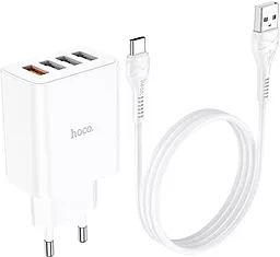 Сетевое зарядное устройство Hoco C102A Fuerza 28.5W QC3.0 4xUSB-A + USB-C Cable White