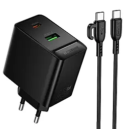 Сетевое зарядное устройство Borofone BAS16A Erudite 45w GaN PD/QC USB-C/USB-A + USB-C to USB-C cable black - фото Сетевое зарядное устройство Borofone BAS16A Erudite 45w GaN PD/QC USB-C/USB-A + USB-C to USB-C cable black