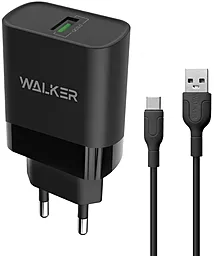 Мережевий зарядний пристрій Walker WH-35 15W 3A QC3.0 USB-A + USB - C cable Black