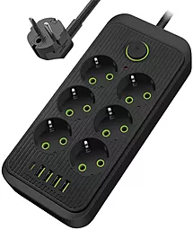 Сетевой фильтр (удлинитель) Voltronic F06U 6 розеток 16A 4xUSB-A-1xUSB-C 2M c выключателем чёрный - фото Сетевой фильтр (удлинитель) Voltronic F06U 6 розеток 16A 4xUSB-A-1xUSB-C 2M c выключателем чёрный