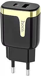 Сетевое зарядное устройство с быстрой зарядкой Hoco C79A 18w PD USB-C/USB-A ports charger black - фото Сетевое зарядное устройство с быстрой зарядкой Hoco C79A 18w PD USB-C/USB-A ports charger black