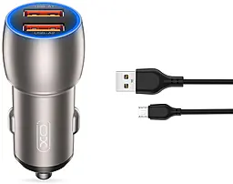Автомобильное зарядное устройство XO CC52 36w QC3.0 2xUSB-A ports car charger + micro USB cable black - фото Автомобильное зарядное устройство XO CC52 36w QC3.0 2xUSB-A ports car charger + micro USB cable black