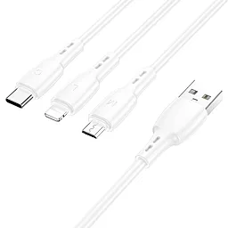 Универсальный кабель Borofone BX71 3-in-1 USB-A to Type-C/Lightning/micro USB 10w 2a 1м сable White - миниатюра 3 Универсальный кабель Borofone BX71 3-in-1 USB-A to Type-C/Lightning/micro USB 10w 2a 1м сable White - миниатюра 3