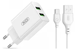 Мережевий зарядний пристрій XO L119 18w QC 2xUSB-A ports fast charger + USB-C cable white