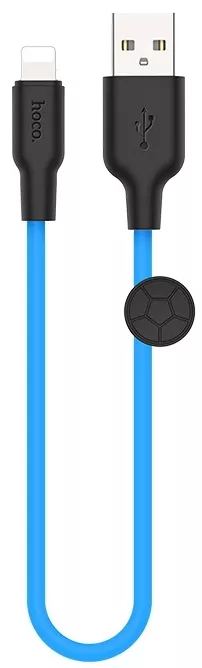 Кабель Hoco X21 Plus Silicone USB-A - Lightning 12w 2.4a 0.25м cable Black/Blue - фото 1
