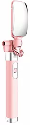Моноподы, селфи-палки Rock Mini selfie stick with lightning wire control & mirror Pink - фото Моноподы, селфи-палки Rock Mini selfie stick with lightning wire control & mirror Pink