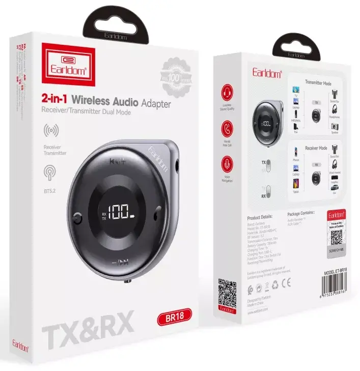 Bluetooth адаптер Earldom ET-BR18 BT5.2 Audio Receiver gray - фото 8