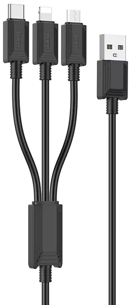 Універсальний кабель Hoco X74 3-in-1 USB-A to Type-C/Lightning/micro USB 10w 1м сable Black - фото 1