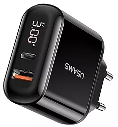 Сетевое зарядное устройство с быстрой зарядкой Usams T23 18w PD USB-C/USB-A ports charger black (US-CC085) - фото Сетевое зарядное устройство с быстрой зарядкой Usams T23 18w PD USB-C/USB-A ports charger black (US-CC085)