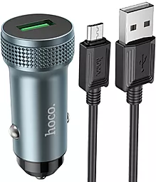 Автомобильное зарядное устройство Hoco Z49A Level 18W QC USB-A + micro USB Cable Gray