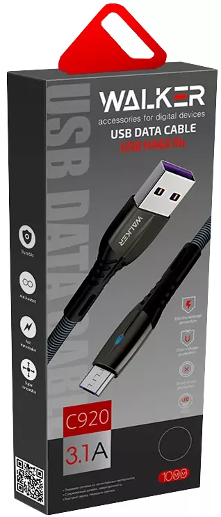 Кабель Walker C920 USB-A - micro USB 15w 3.1a 1м cable Dark/Gray - фото 2