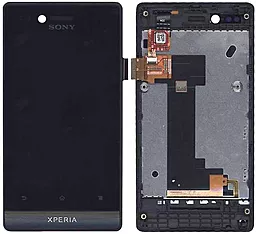 Дисплей Sony Xperia Miro (ST23i, ST23a) с тачскрином и рамкой, Black