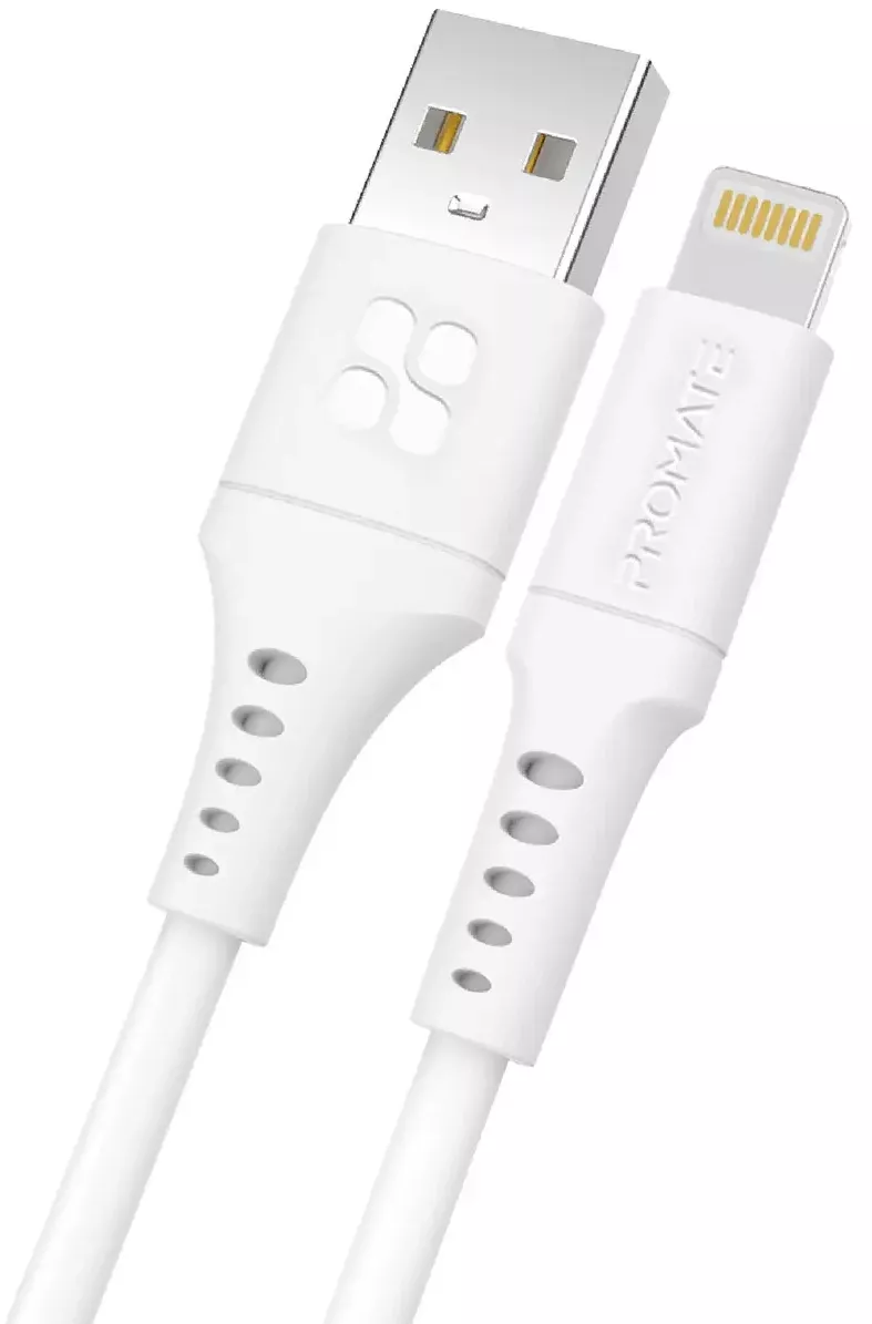 Кабель Promate USB-A - Lightning 12w 2.4a 2м cable White - фото 3