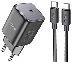 Сетевое зарядное устройство Hoco N43 30w GaN PD USB-C ports fast charger + USB-C to USB-C cable black - фото Сетевое зарядное устройство Hoco N43 30w GaN PD USB-C ports fast charger + USB-C to USB-C cable black