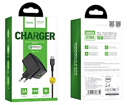 Сетевое зарядное устройство с быстрой зарядкой Hoco C70A Cutting-Edge 3A + Type-C Cable Black - миниатюра 4