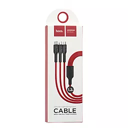 Универсальный кабель Hoco U31 Benay 3-in-1 USB-A to Type-C/Lightning/micro USB 12w 2.4a 1.2м сable Red - миниатюра 3 Универсальный кабель Hoco U31 Benay 3-in-1 USB-A to Type-C/Lightning/micro USB 12w 2.4a 1.2м сable Red - миниатюра 3