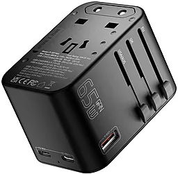 Сетевое зарядное устройство Essager JY-309 65W GaN USB-A-2xC Black - миниатюра 3