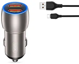 Автомобильное зарядное устройство XO CC52 36w QC3.0 2xUSB-A ports car charger + USB-C cable black - фото Автомобильное зарядное устройство XO CC52 36w QC3.0 2xUSB-A ports car charger + USB-C cable black
