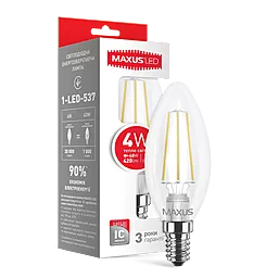 Світлодіодна лампа (LED) MAXUS филамент C37 4W мягкий свет E14 (1-LED-537)