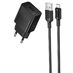 Сетевое зарядное устройство Borofone BAS71A 2.1 USB-A home charger + micro USB cable black - фото Сетевое зарядное устройство Borofone BAS71A 2.1 USB-A home charger + micro USB cable black