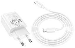 Сетевое зарядное устройство Hoco N63 Gentle 30w GaN PD USB-C/USB-A ports charger + USB-C to USB-C cable white - фото Сетевое зарядное устройство Hoco N63 Gentle 30w GaN PD USB-C/USB-A ports charger + USB-C to USB-C cable white