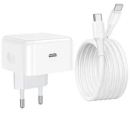 Сетевое зарядное устройство Hoco C161A 40w PD USB-C fast charger + USB-C to USB-C cable White - фото Сетевое зарядное устройство Hoco C161A 40w PD USB-C fast charger + USB-C to USB-C cable White
