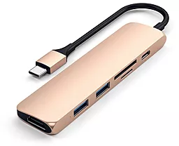 Мультипортовый USB-A хаб (концентратор) Satechi USB-C -> USB 3.0x2/HDMI/USB-C/Card Reader Gold (ST-SCMA2G)