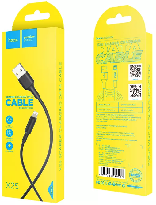 Кабель Hoco X25 Soarer Сharging USB-A - Lightning 10w 1м cable Black - фото 6