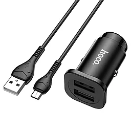 Автомобильное зарядное устройство Hoco NZ4 2.4a 2xUSB-A ports car charger + micro USB cable black