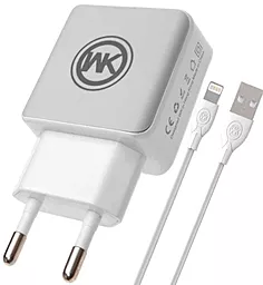 Мережевий зарядний пристрій WK Blanc WP-U11i 10W 2.1A 2xUSB-A + Lightning cable White (6970349283614)