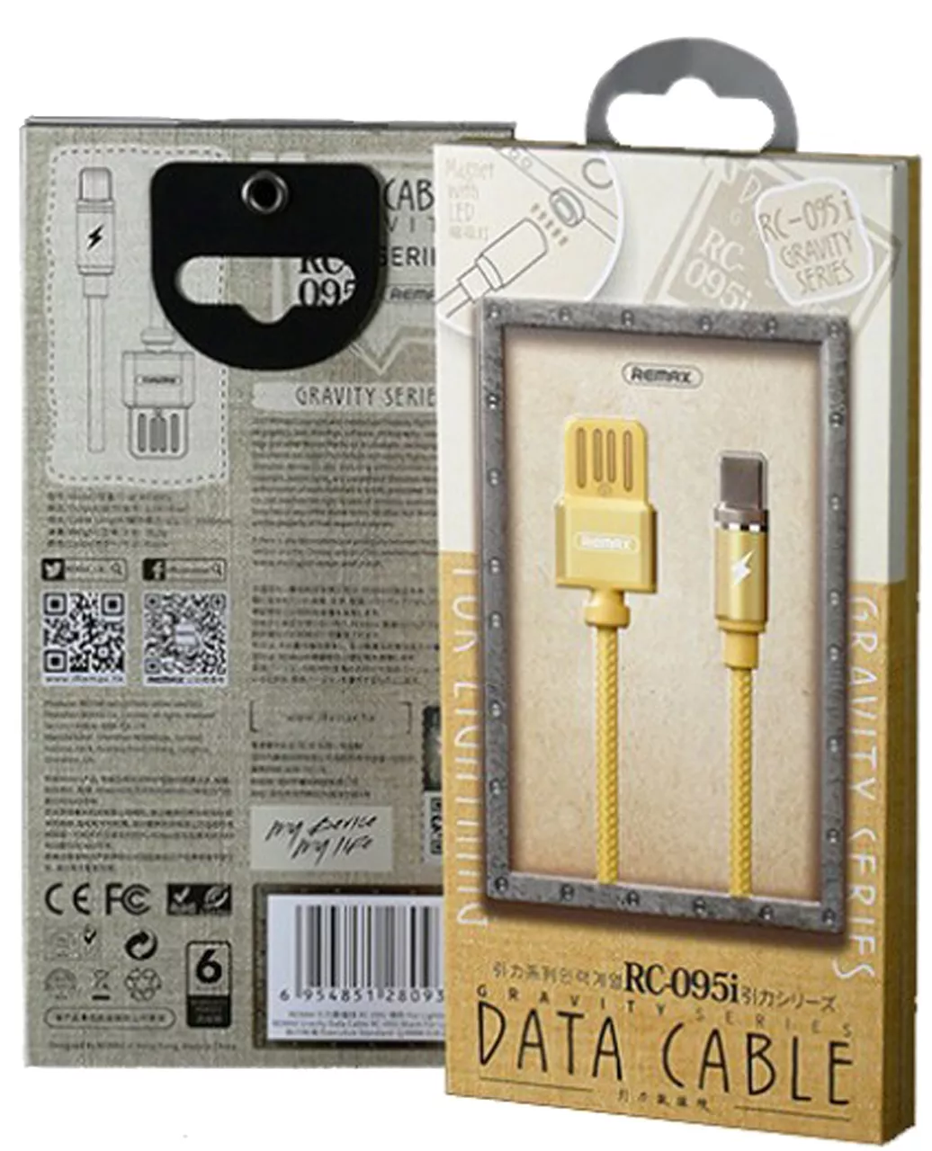 Кабель Remax Gravity USB-A - Lightning 12w 2.4a 1м cable Gold (RC-095i) - фото 2